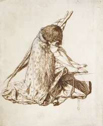 Santa Cecília (caneta e tinta marrom sobre papel branco descolorido)